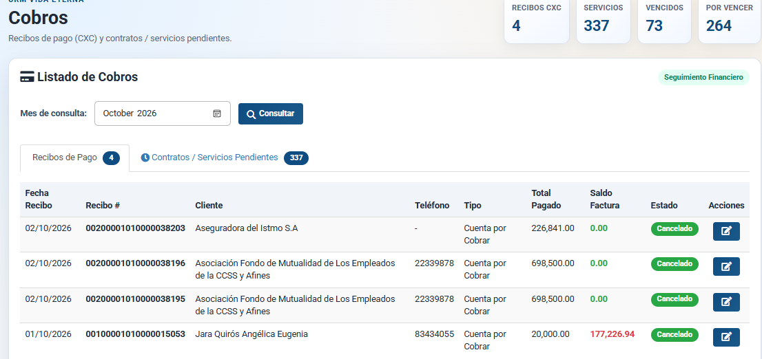 CRM Vital Client - Cobros