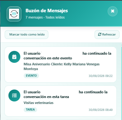 CRM Vital Client - Panel de mensajes